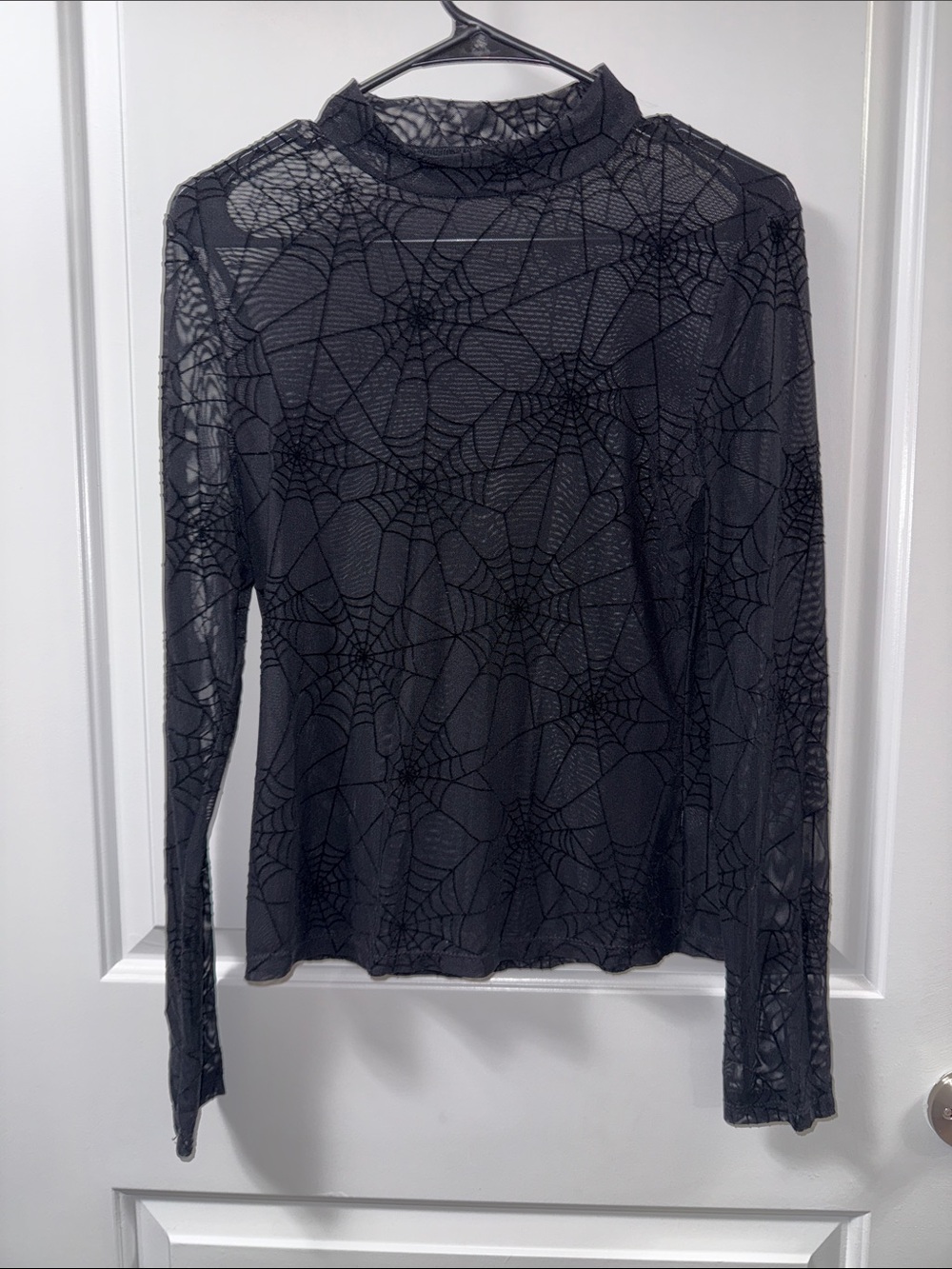 SHEIN Black Spiderweb Mesh Long Sleeve Tee